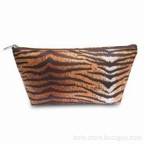 Satin Cosmetic Bags in Leopard Print Pattern, Simple Design with Zipper Closure